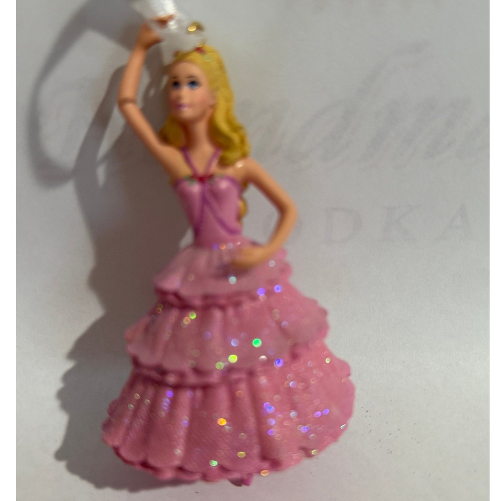 Hallmark Barbie Christmas Tree Ornament Pink Glitter Tiered Gown Blonde Hair